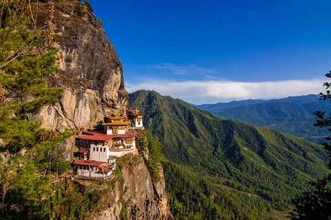 Framed Tiger&#39;s Nest, Goempa Monastery Hanging In The Cliffs, Bhutan Print