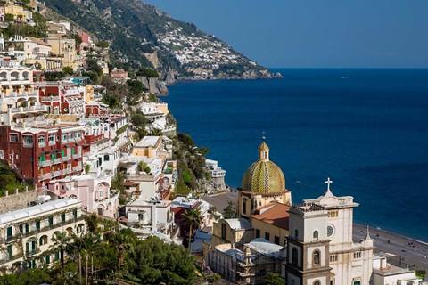 Framed View Along The Amalfi Coast Of The Hillside Town Of Positano, Campania Italy Print