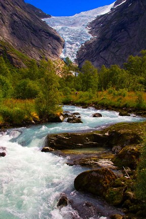 Framed Norway Briksdal Glacier And River Print