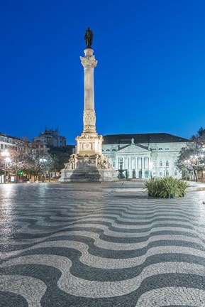Framed Portugal, Lisbon, Rossio Square At Dawn Print