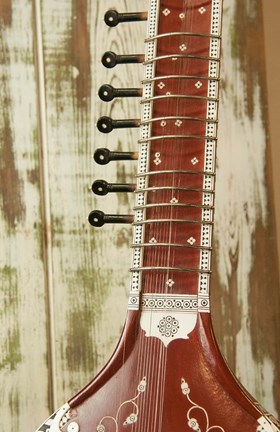 Framed Close-Up Of A Wood Indian Sitar Print