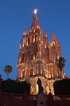 Framed Mexico, San Miguel De Allende Cathedral Of San Miguel Archangel Lit Up At Night Print