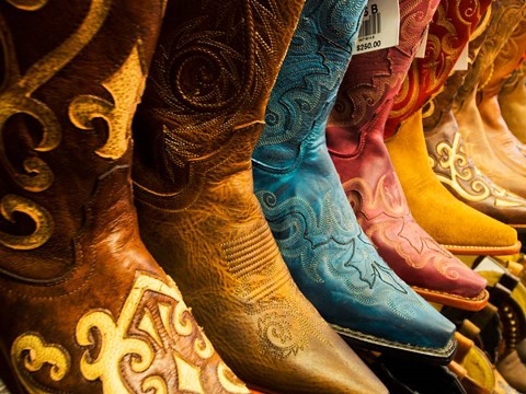 Framed Arizona, Old Scottsdale, Line Up Of New Cowboy Boots Print