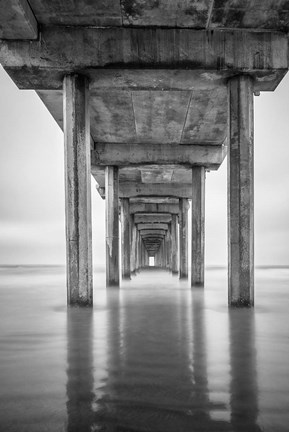 Framed California, La Jolla, Scripps Pier, Sunrise (BW) Print