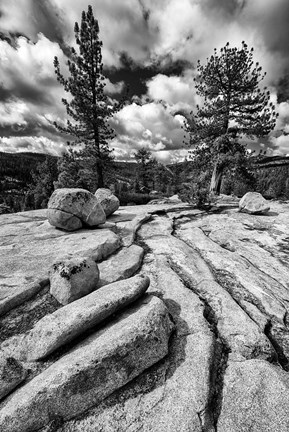 Framed Granite Outcropping At Yosemite NP (BW) Print