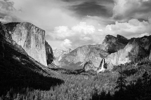 Framed Panoramic View Of Yosemite Valley (BW) Print