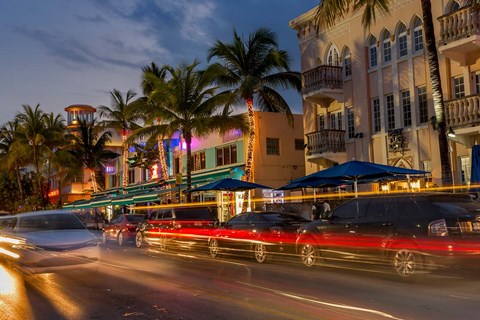 Framed Ocean Drive In South Beach, Florida Print