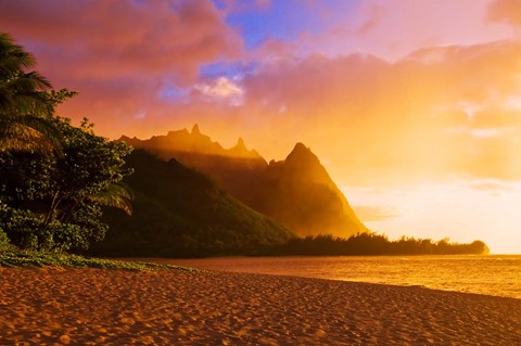 Framed Evening Light On Na Pali Coast Spires, Island Of Kauai, Hawaii Print