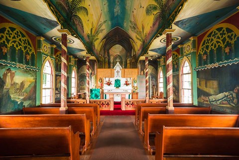 Framed Interior Of St Benedict&#39;s Painted Church, Hawaii Print