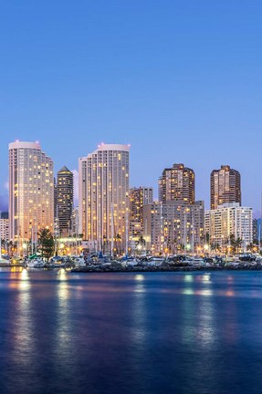 Framed Hawaii, Honolulu, Twilight Waikiki Skyline Print