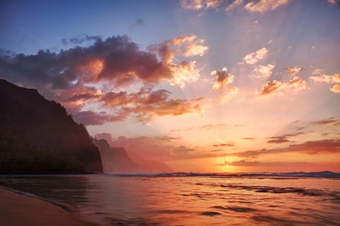 Framed Sunset Along The Coast Of Kauai, Hawaii Print