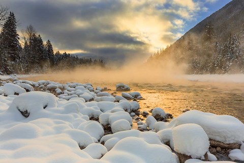 Framed Winter Sunrise Over The Flathead River, Montana Print