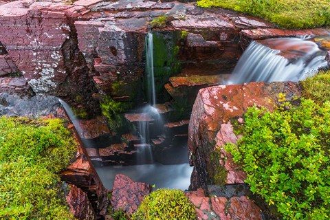 Framed Triple Falls, Glacier National Park, Montana Print