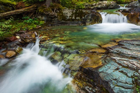 Framed Cascade On Baring Creek, Glacier National Park, Montana Print