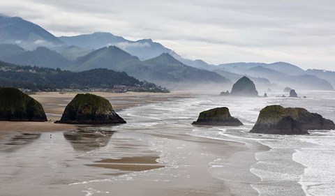 Framed Rocky Cannon Beach Panorama, Oregon Print