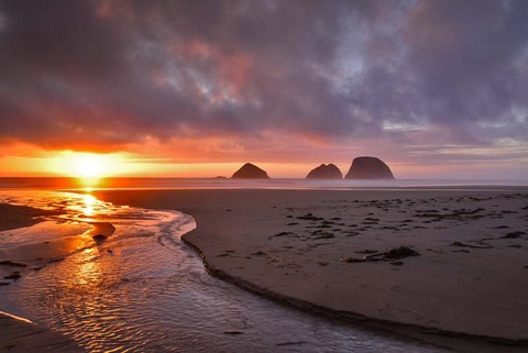 Framed Sunset On Three Arch Rocks, Oregon Print