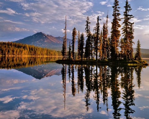 Framed Diamond Peak Reflecting In Summit Lake, Oregon Print