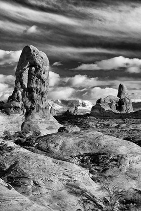 Framed Turret Arch And The La Sal Mountainsm Utah (BW) Print