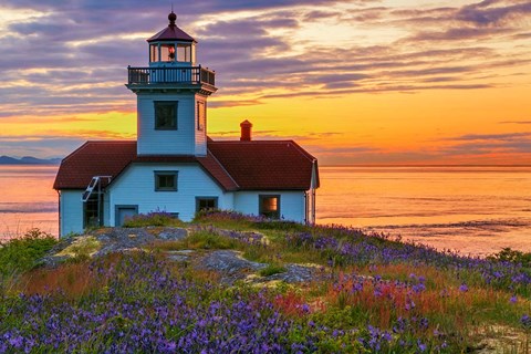 Framed Patos Lighthouse At Sunset, Washington State Print
