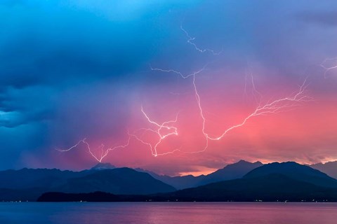 Framed Lightning Over Hood Canal And The Olympic Mountains Print