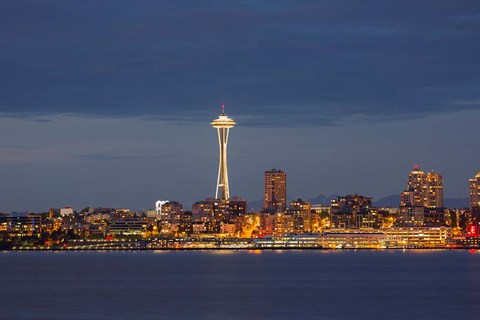 Framed Seattle Skyline At Dusk Print