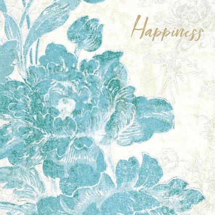 Framed Toile Roses VI Teal Happiness Print