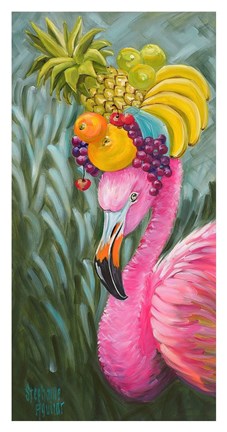 Framed Flamingo with Fruit Baskets Print
