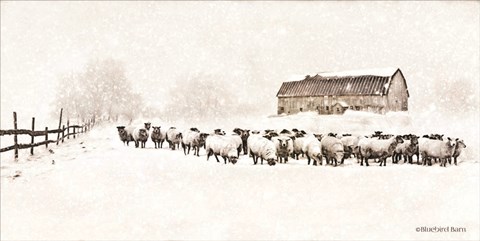 Framed Warm Winter Barn with Sheep Herd Print