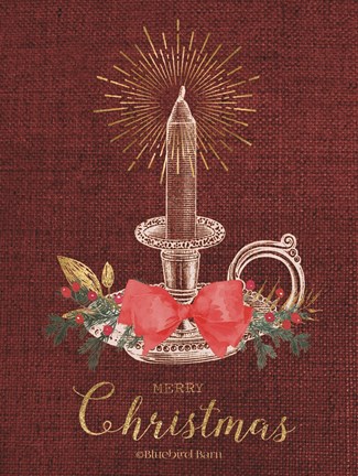 Framed Burlap Vintage Christmas Tall Candlestick Print