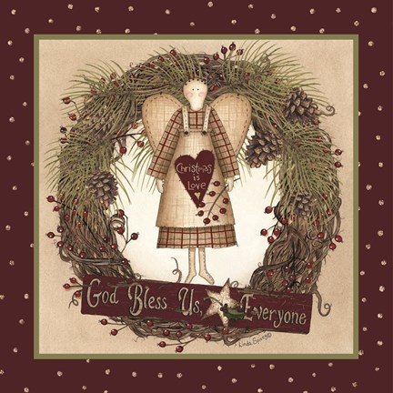 Framed Folk Angel Christmas Wreath Print