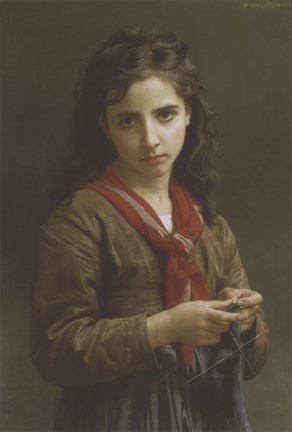Framed Young Girl Knitting, 1874 Print