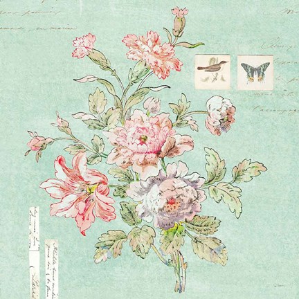 Framed Cottage Roses III Blue Print