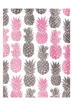Framed Pink Grey Pineapples Print