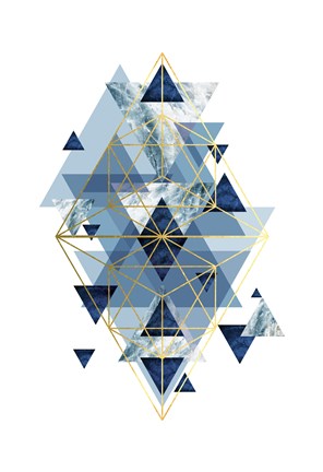 Framed Navy Gold   Geometric Print