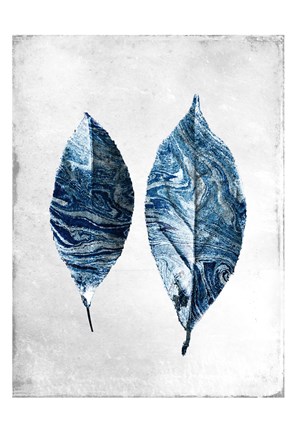 Framed Marbled Blue Leaves 1 Print