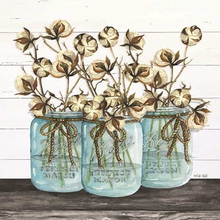 Framed Blue Jars - Cotton Stems Print