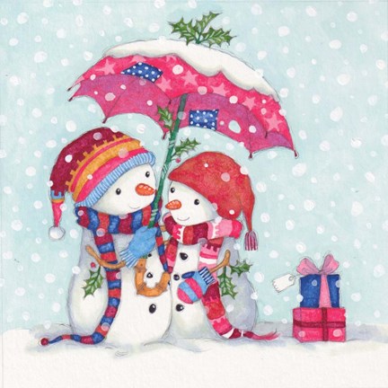 Framed Snowman and Umbrella Print
