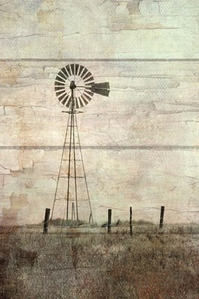 Framed Windmill on a Hill Print
