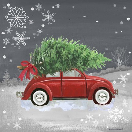 Framed Red Car on Gray Print