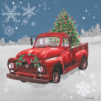 Framed Red Truck on Blue Print