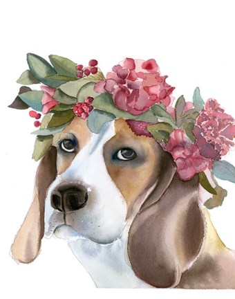 Framed Flower Crown Puppy Print
