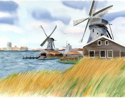Framed Windmills Print