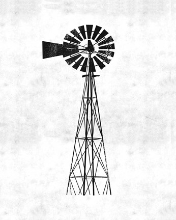 Framed Black and White Windmill Print