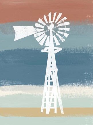 Framed Windmill on Stripes Print