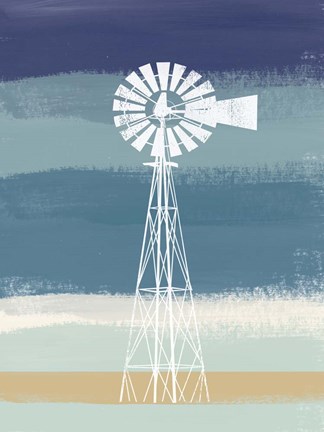 Framed Windmill on Stripes III Print