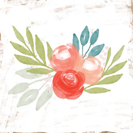 Framed Coral Rose Bouquet I Print