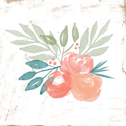 Framed Coral Rose Bouquet II Print