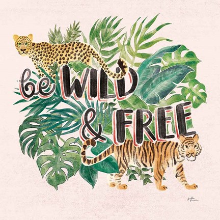 Framed Jungle Vibes VII - Be Wild and Free Pink Print