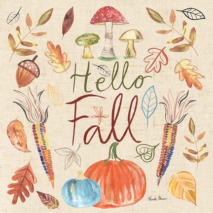 Framed Hello Fall I Sq Burlap Print