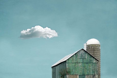 Framed Green Barn and Cloud Print
